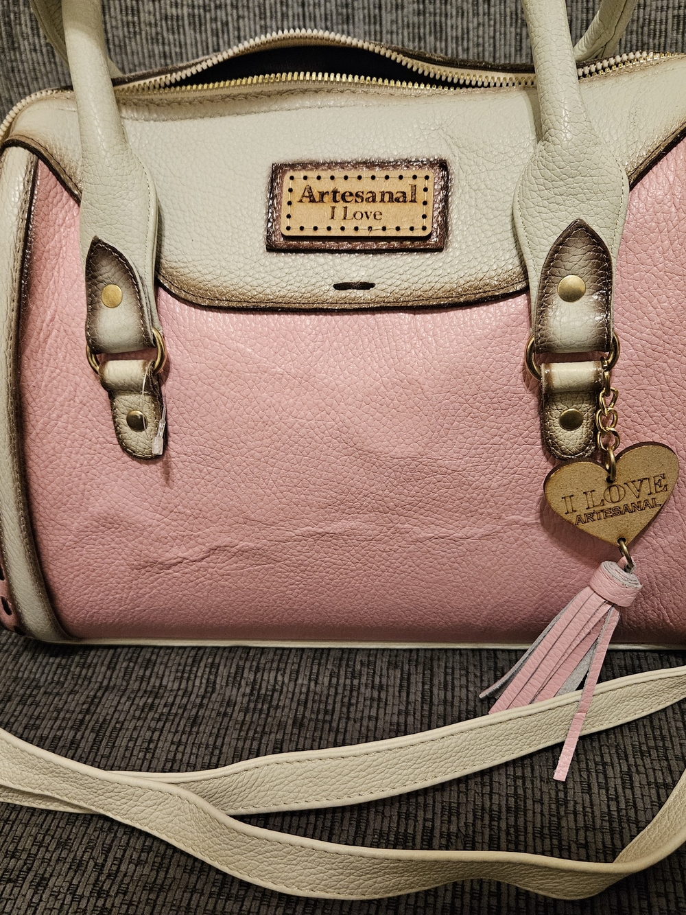 Pink & Cream Satchel Handbag